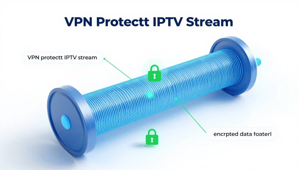 VPN connection diagram showing secure IPTV streaming