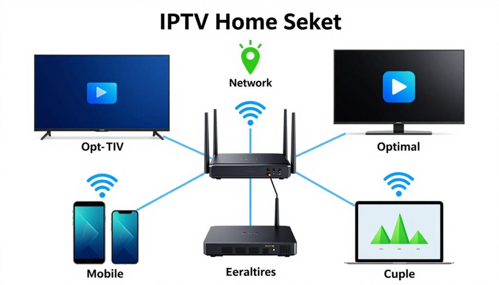 home network setup diagram showing router, ethernet connections, and multiple iptv streaming devices