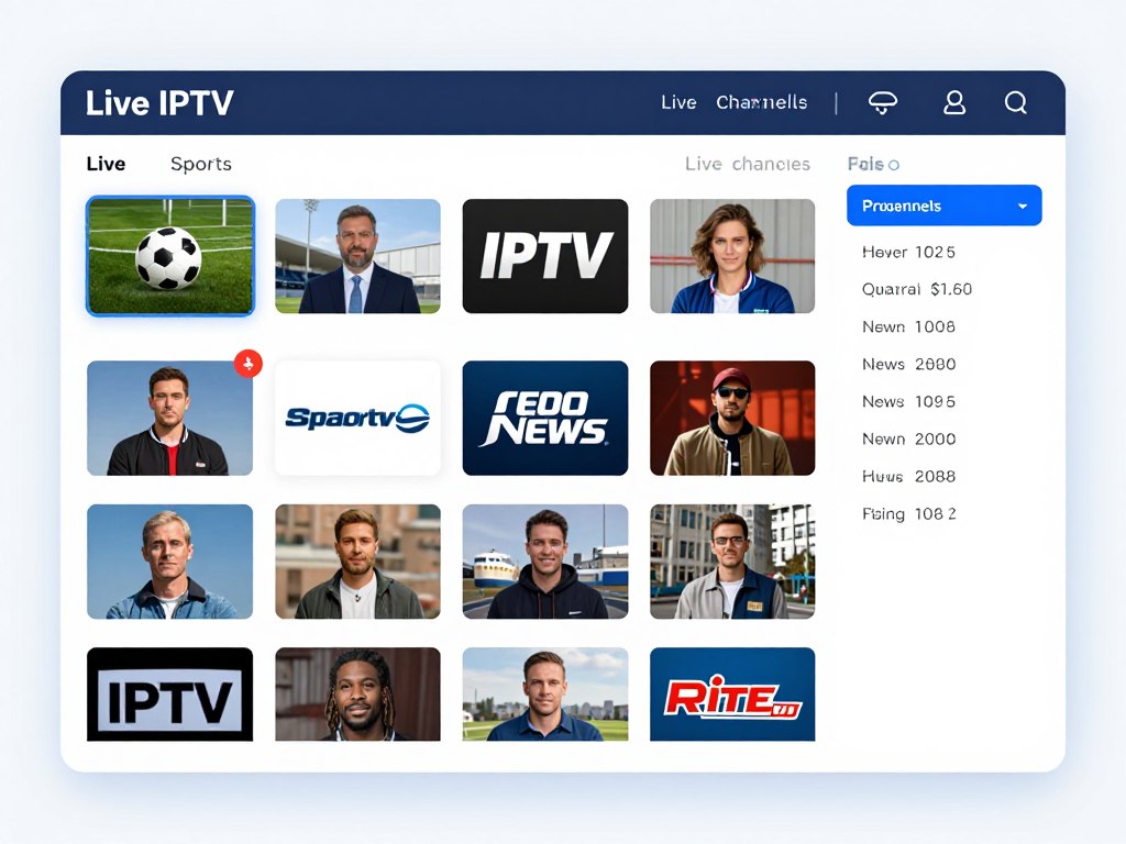 live iptv streaming interface showing sports channels and real-time content