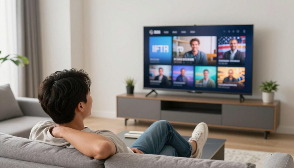 person enjoying IPTV content on home entertainment system