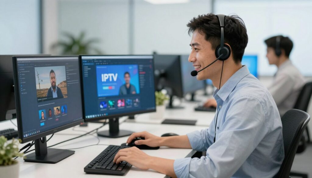 24/7 customer support representative helping IPTV user