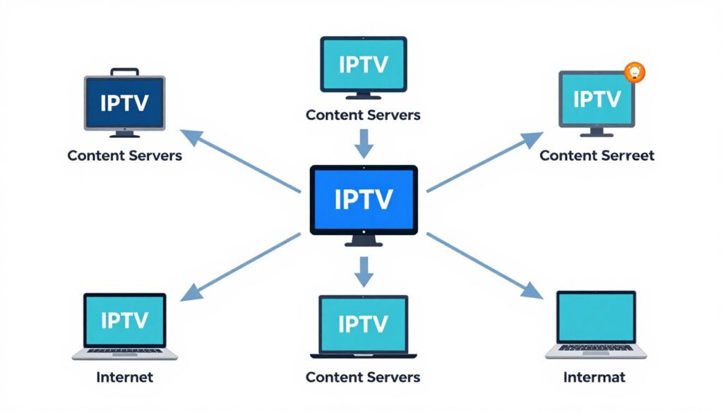 Diagram showing how IPTV technology works