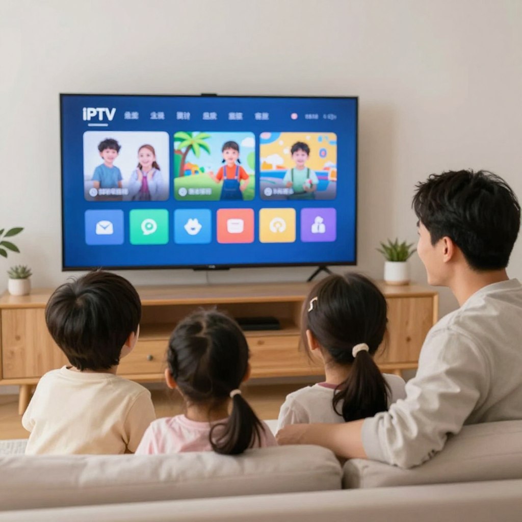 Family enjoying IPTV entertainment together