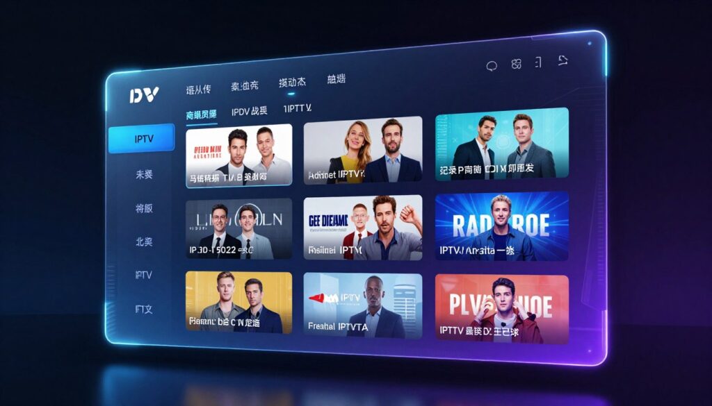 Futuristic IPTV interface with AI recommendations