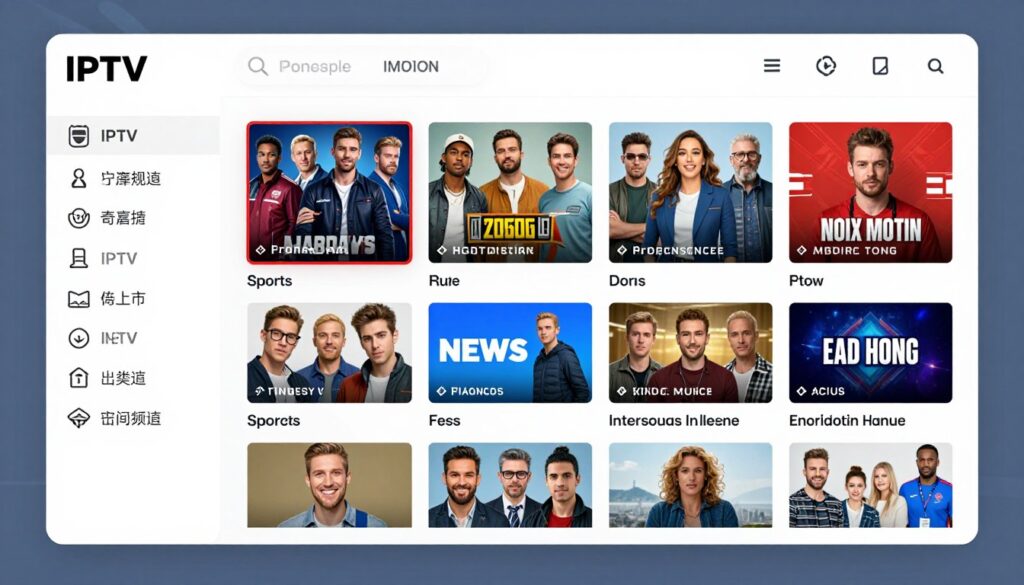 IPTV channel guide showing diverse content categories