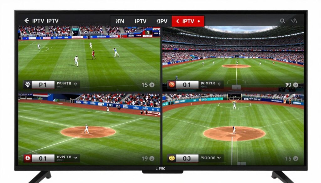 IPTV sports interface showing multiple live games