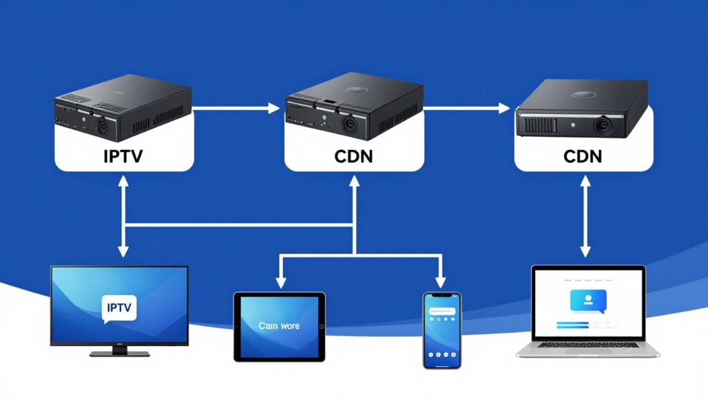 Technical diagram showing IPTV content delivery network infrastructure