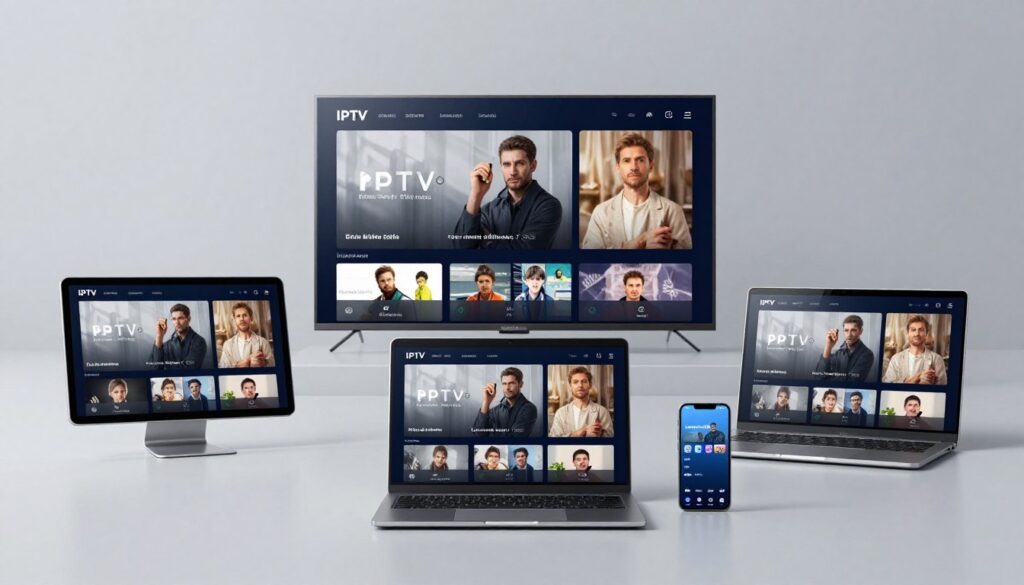 Various devices displaying IPTV service interface
