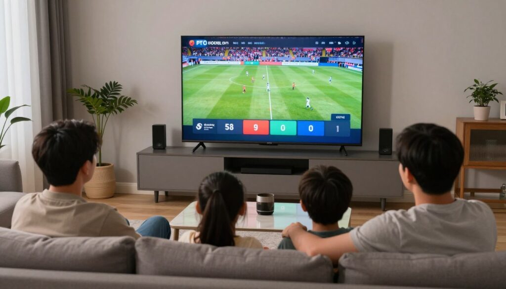happy family enjoying iptv service on smart tv