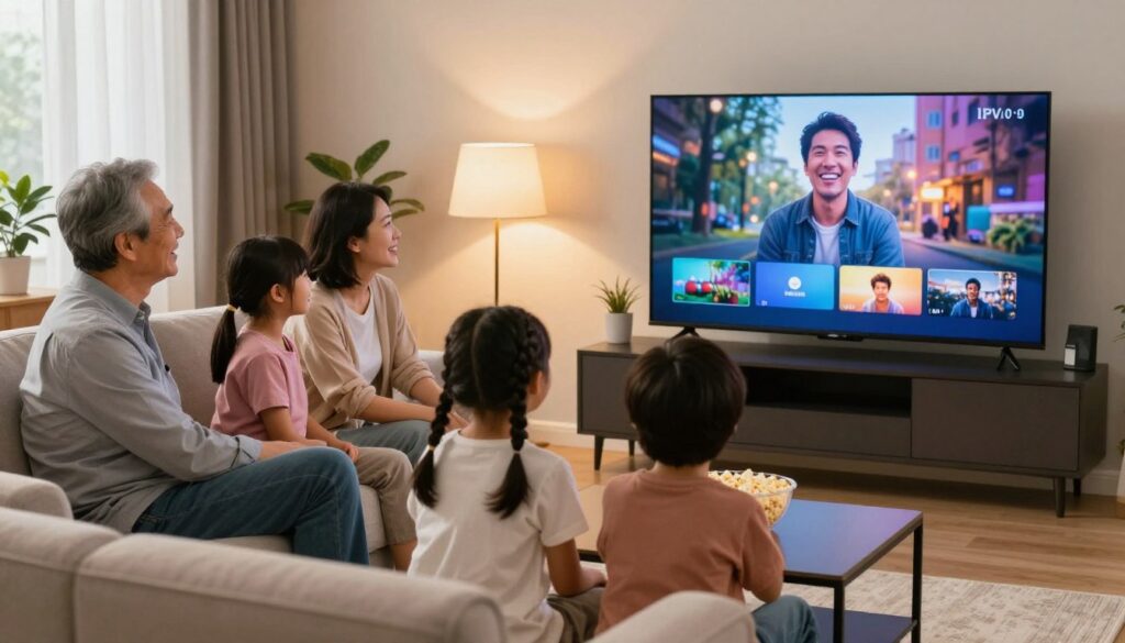 happy family enjoying reliable IPTV service together